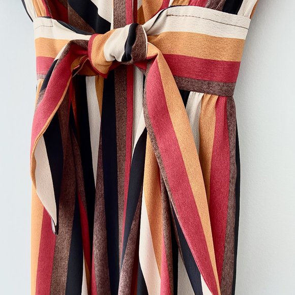 Mango Striped Midi Dress - Red, Brown, Cream - Picture 2 of 7